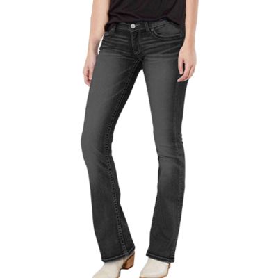 Maiyifu-GJ Women Mid Rise Boot Cut Jeans Classic Slimming Solid Denim Pants Solid Relaxed Fit Slim Straight Leg Jean Trousers (Black,X-Large)