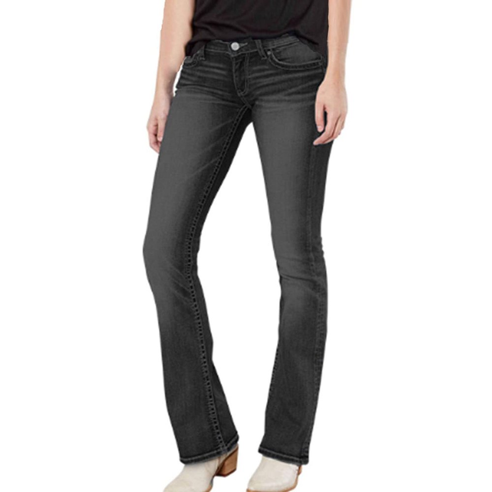 Maiyifu-GJ Women Mid Rise Boot Cut Jeans Classic Slimming Solid Denim Pants Solid Relaxed Fit Slim Straight Leg Jean Trousers (Black,X-Large)