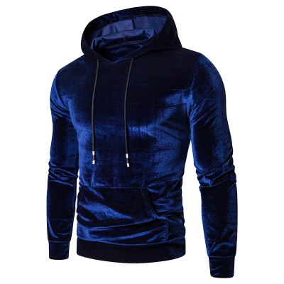 JEsilunmaMY Casual Fleece Hoodies for Men Long Sleeve Drawstring Pullovers with Pocket Solid Color Sports Outdoor Jumper Tops (Dark Blue,Medium)