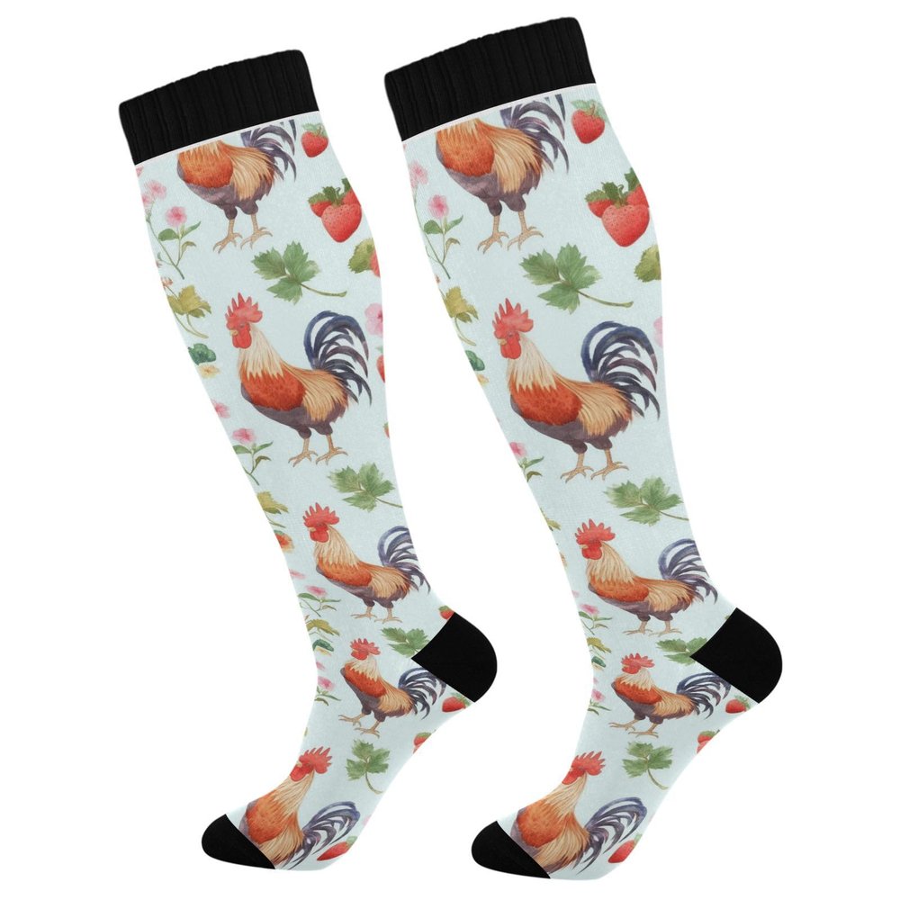 Wusikd Rooster Chicken Compression Socks for Women and Men Circulation Butterfly Long Socks for Athletic Running 1