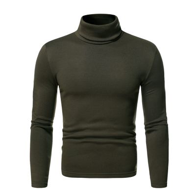 JEsilunmaMY Men's Turtleneck Sweatshirt Long Sleeve Fleece Casual Pullover Tops Solid Color Slimming Knitted Basic T-Shirt (Green,Large)
