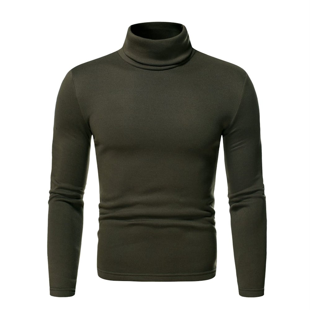 JEsilunmaMY Men's Turtleneck Sweatshirt Long Sleeve Fleece Casual Pullover Tops Solid Color Slimming Knitted Basic T-Shirt (Green,Large)