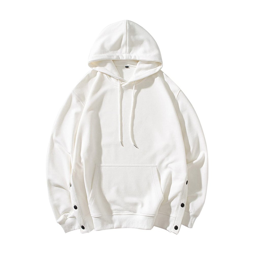 JEsilunmaMY Casual Sweatshirt for Men Fall Button Long Sleeve Sport Drawstring Hoodies Solid Color Pullover Tops with Pocket (White,3X-Large)