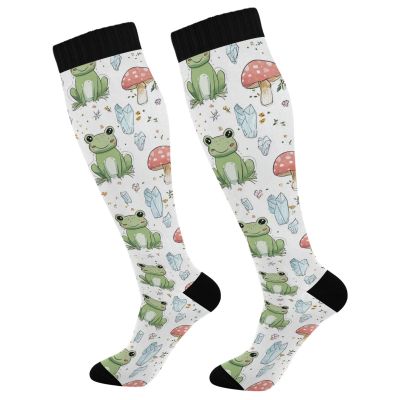 Wusikd Frog Mushrooms Compression Socks for Women and Men Circulation Long Socks for Athletic Running 1