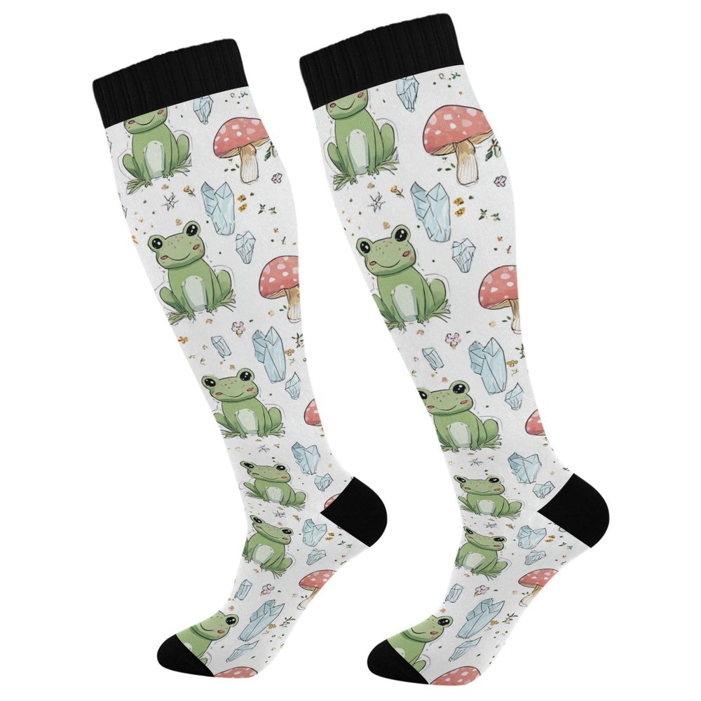 Wusikd Frog Mushrooms Compression Socks for Women and Men Circulation Long Socks for Athletic Running 1
