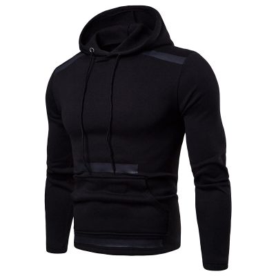 JEsilunmaMY Men's Hoodies Casual Long Sleeve Drawstring Pullover Tops Solid Color Patchwork Hooded Sweatshirt with Pocket (Black,3X-Large)