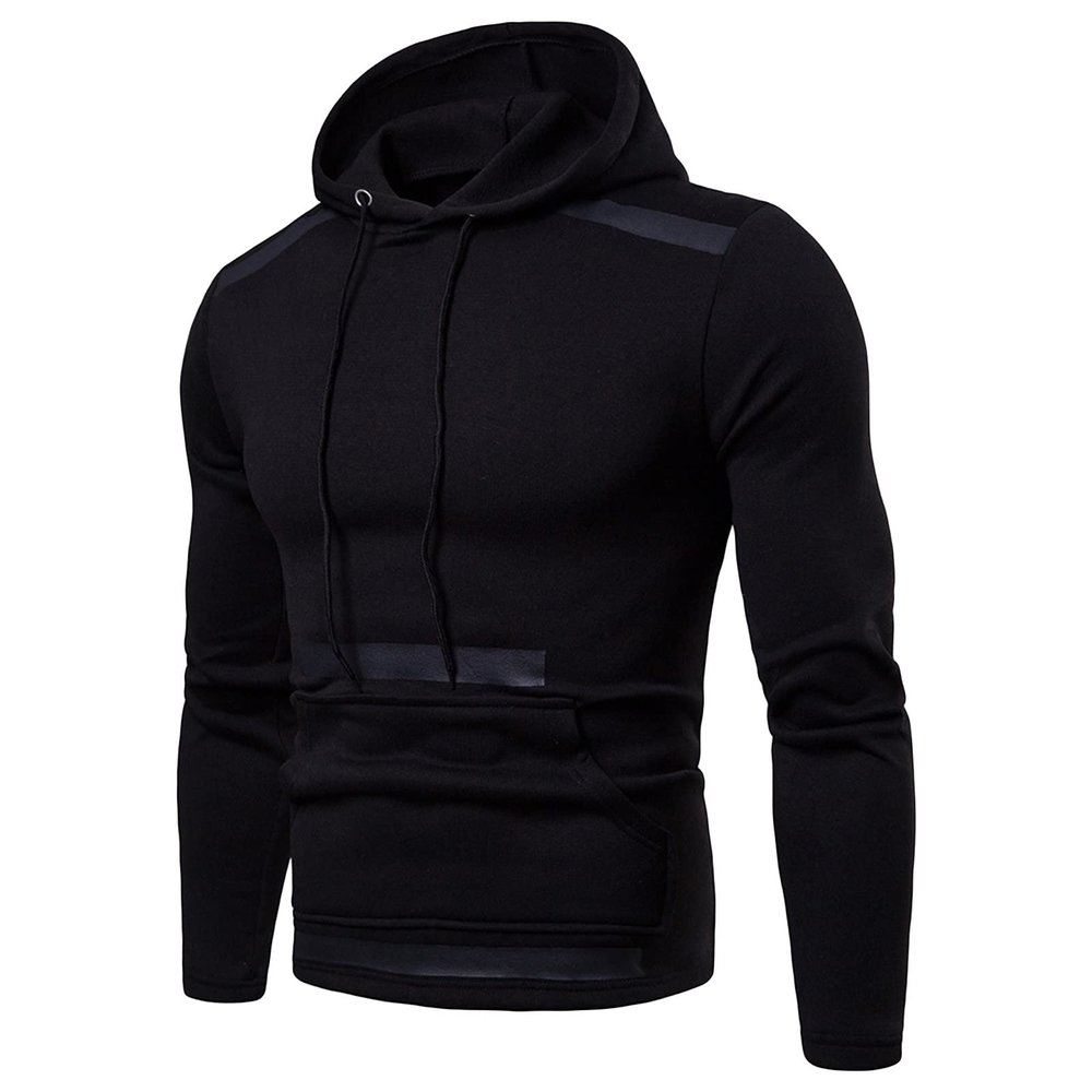 JEsilunmaMY Men's Hoodies Casual Long Sleeve Drawstring Pullover Tops Solid Color Patchwork Hooded Sweatshirt with Pocket (Black,3X-Large)