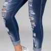 Maiyifu-GJ Women's Ripped Mid Rise Stretch Jeans Distressed Skinny Boyfriend Denim Pants Slim Fit Destroyed Butt Lifting Jean (Dark Blue,5X-Large) view 3