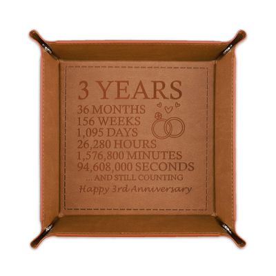3 Years Marriage Anniversary Gift for Couple, Engraved Leather Valet Tray Gift For Husband From Wife, Happy 3rd Anniversary Presents for Him for Her, Leather Storage & Organization Jewelry Trays