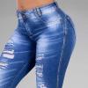 Maiyifu-GJ Women's Ripped Mid Rise Stretch Jeans Distressed Skinny Boyfriend Denim Pants Slim Fit Destroyed Butt Lifting Jean (Blue,3X-Large) view 2