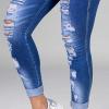 Maiyifu-GJ Women's Ripped Mid Rise Stretch Jeans Distressed Skinny Boyfriend Denim Pants Slim Fit Destroyed Butt Lifting Jean (Blue,3X-Large) view 4