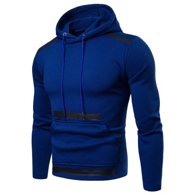 JEsilunmaMY Men's Hoodies Casual Long Sleeve Drawstring Pullover Tops Solid Color Patchwork Hooded Sweatshirt with Pocket (Blue,X-Large)