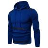JEsilunmaMY Men's Hoodies Casual Long Sleeve Drawstring Pullover Tops Solid Color Patchwork Hooded Sweatshirt with Pocket (Blue,X-Large) view 1