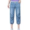Maiyifu-GJ Women's Classic Pull-on Cropped Jeans Elastic Waist Bloomers Denim Pants Lightweight Drawstring Jean Trousers (Light Blue,Small) view 1