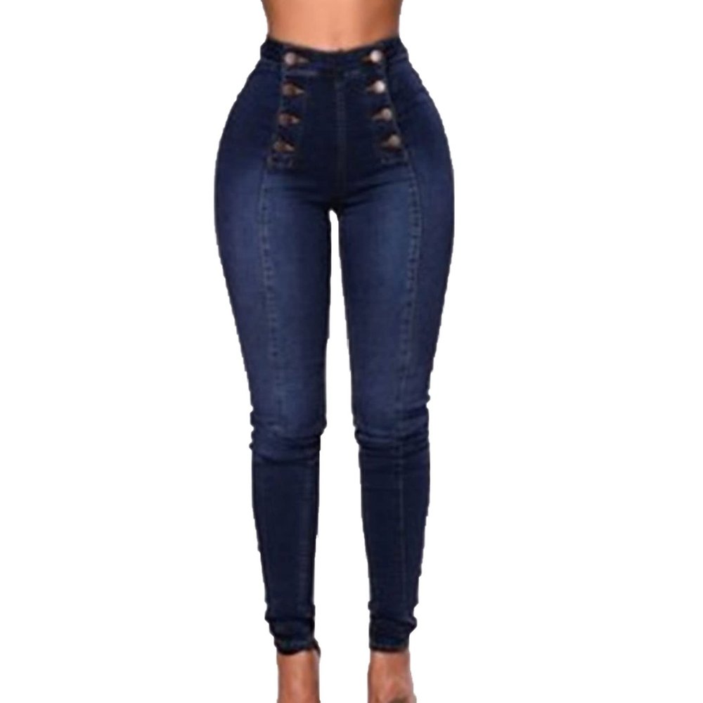 Women's High Waist Button Down Skinny Jeans Double Breasted Butt Lift Slim Fit Denim Pants Stretch Jean Trousers (Dark Blue 1,XX-Large)