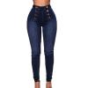 Women's High Waist Button Down Skinny Jeans Double Breasted Butt Lift Slim Fit Denim Pants Stretch Jean Trousers (Dark Blue 1,XX-Large) view 1