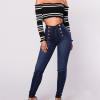 Women's High Waist Button Down Skinny Jeans Double Breasted Butt Lift Slim Fit Denim Pants Stretch Jean Trousers (Dark Blue 1,XX-Large) view 2