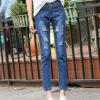 Maiyifu-GJ Ripped Jeans for Women Mid Waisted Skinny Straight Destroyed Denim Pants Slim Fit Distressed Stretch Jean Trouser (Dark Blue,27) view 2