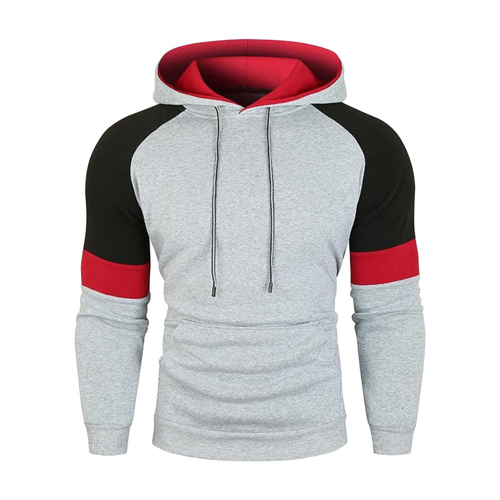 JEsilunmaMY Casual Hoodies for Men Long Sleeve Color Block Sweatshirt with Pocket Slim Fit Drawstring Hooded Pullover Tops (Grey,Large)