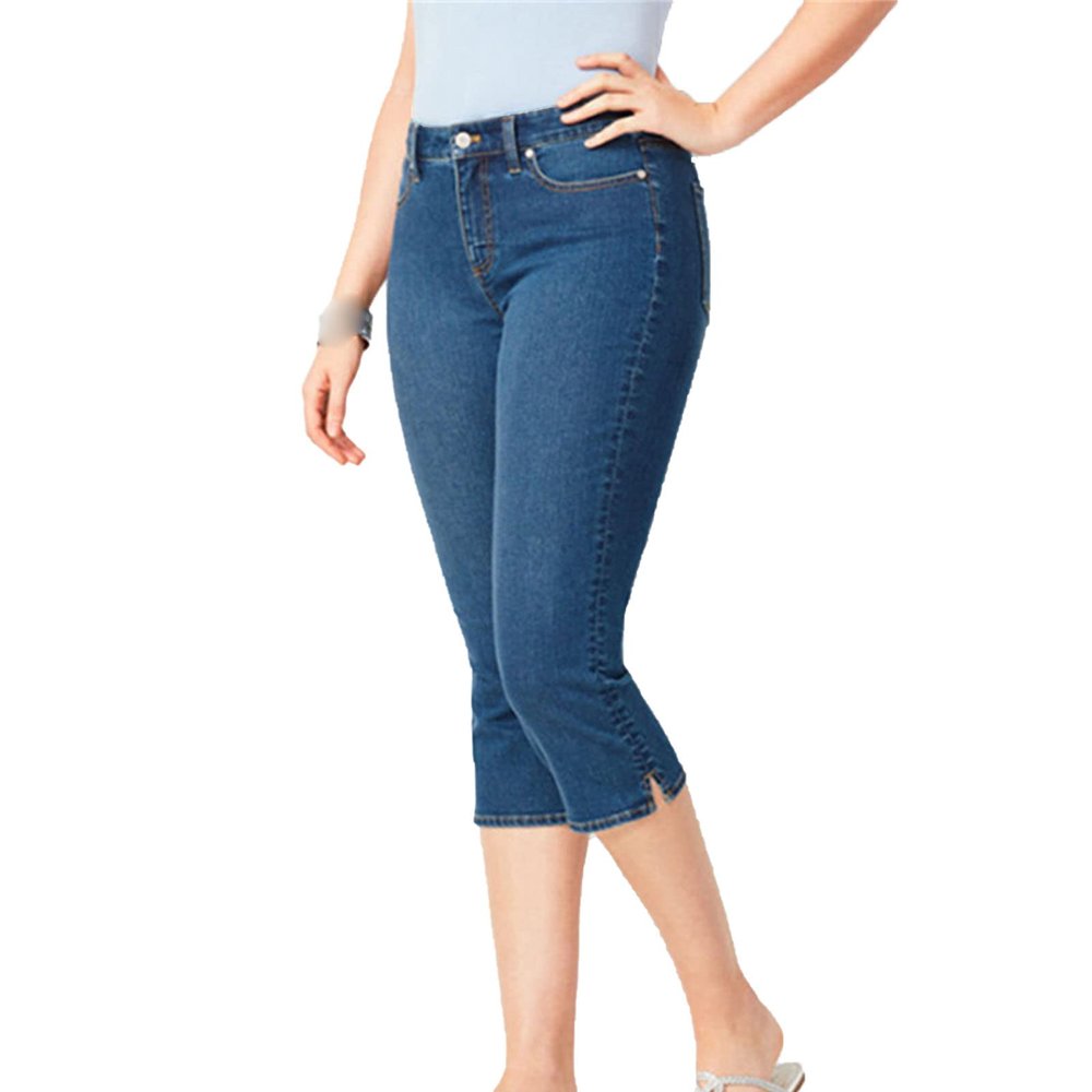 Maiyifu-GJ Women's Mid-Rise Casual 3/4 Jeans Stretch Slim Fit Cropped Denim Pants Slimming Jean Trousers Sweatpants (Blue,Large)