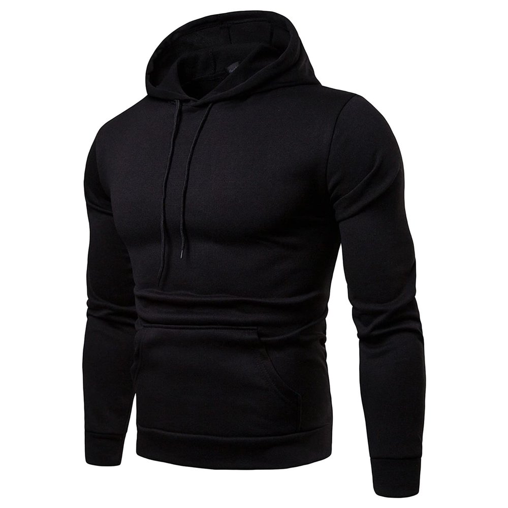 JEsilunmaMY Mens Solid Color Hoodies Fashion Long Sleeve Drawstring Sweatshirt with Pocket Slim Fit Lightweight Pullover Tops (Black,Large)