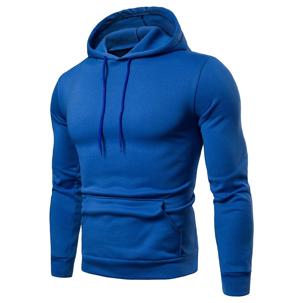 JEsilunmaMY Mens Solid Color Hoodies Fashion Long Sleeve Drawstring Sweatshirt with Pocket Slim Fit Lightweight Pullover Tops (Blue,XX-Large)