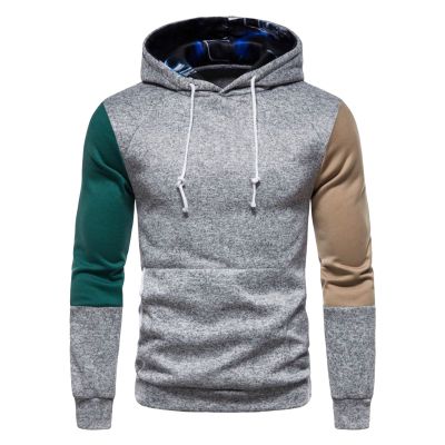 JEsilunmaMY Pullover Hoodies for Men Color Block Long Sleeve Sweatshirt with Pocket Slim Fit Drawstring Jumper Tunic Tops (Grey,XX-Large)