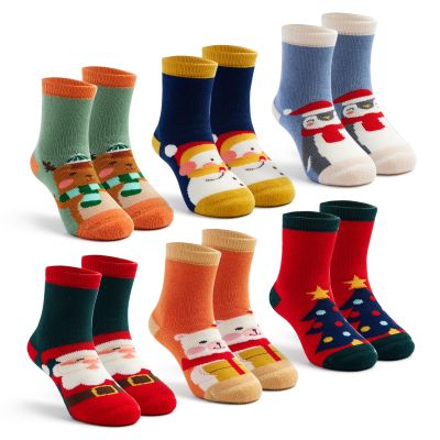 Lollisy Toddler Boys Winter Warm Crew Thermal Terry Socks - 6 Pack Christmas 4-6 Years