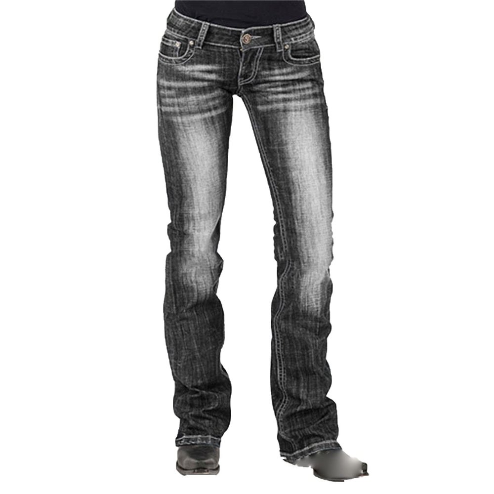 Women Mid Rise Stretch Boot Cut Jeans Retro Loose Fit Slimming Denim Pants Juniors Vintage Wide Leg Jean Trousers (Dark Grey,XX-Large)