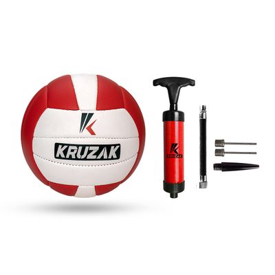 Kruzak Hand Stitched Volleyball | Indoor Recreational Outdoor Beach Ball with complimentary Air Pump | Boys, Girls, Kids Youth, Adults, and Beginners - Red