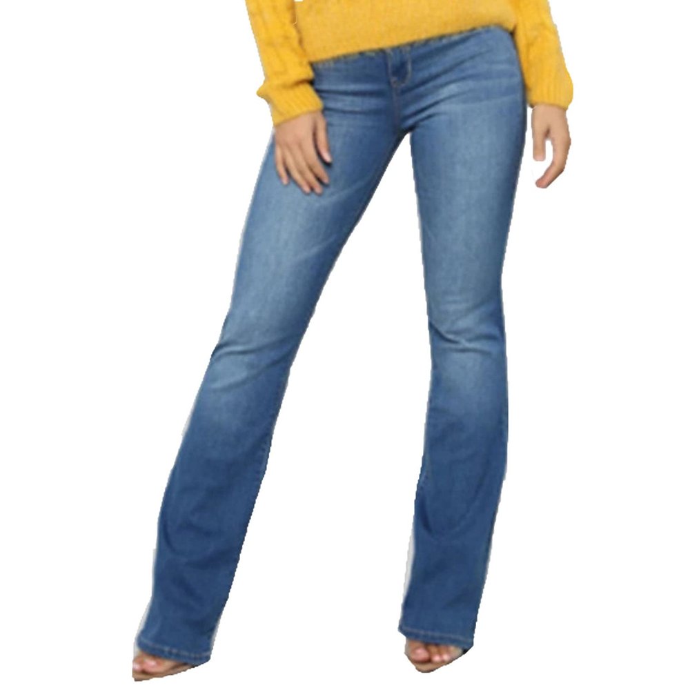 Maiyifu-GJ Women's Retro Mid Rise Boot Cut Jeans Slimming Stretch Juniors Denim Pants Sexy Slim Fit Wide Leg Jean Trouser (Blue,XX-Large)