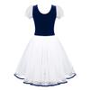 renvena Kids Girls Ballet Gymnastics Dress Soft Velvet Short Sleeve Ribbon Hem Mesh Skirt Pageant Ball Gown Navy Blue 9-10 Years view 2