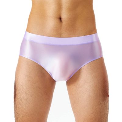 Daenrui Men Shiny Oil Silk Low Rise Pouch Underwear Elastic Bikini Briefs Swimwear Underpants Panties Purple XX-Large