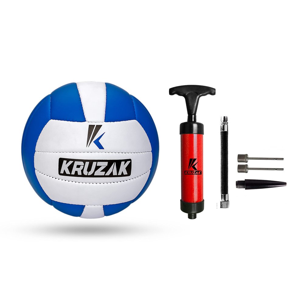 Kruzak Hand Stitched Volleyball | Indoor Recreational Outdoor Beach Ball with complimentary Air Pump | Boys, Girls, Kids Youth, Adults, and Beginners - Blue