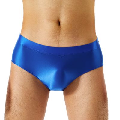 Daenrui Men Shiny Oil Silk Low Rise Pouch Underwear Elastic Bikini Briefs Swimwear Underpants Panties Blue XX-Large