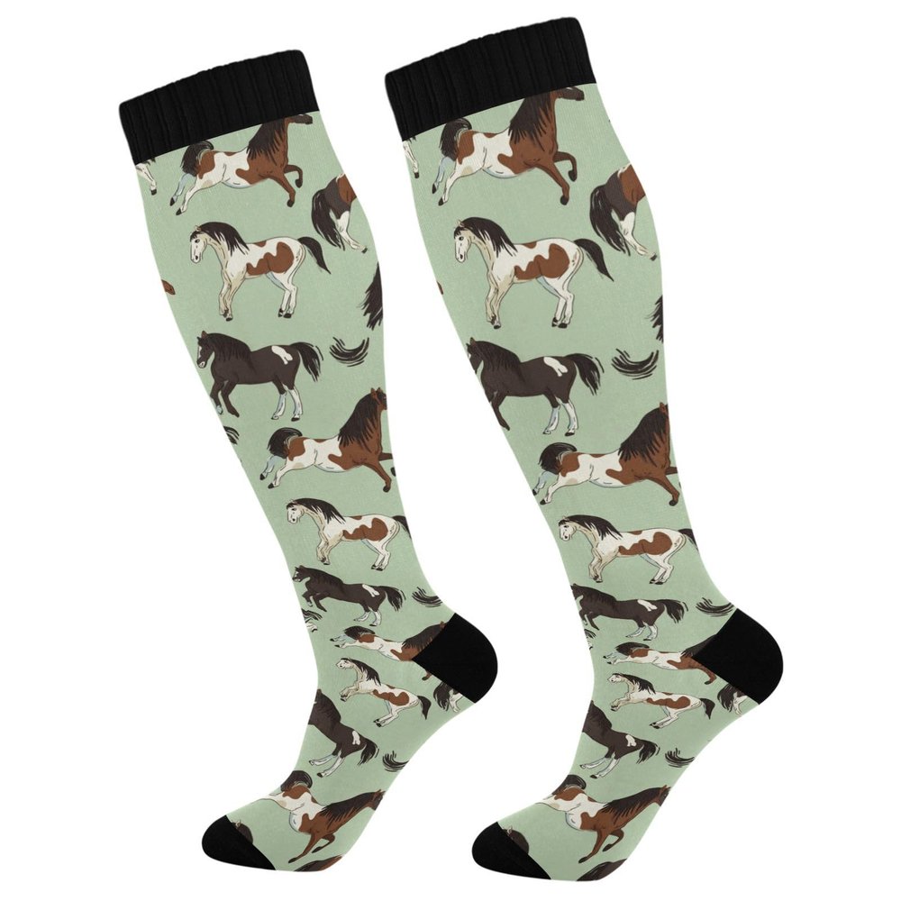 Wusikd Pinto Horses Compression Socks for Women and Men Circulation Green Long Socks for Athletic Running 1