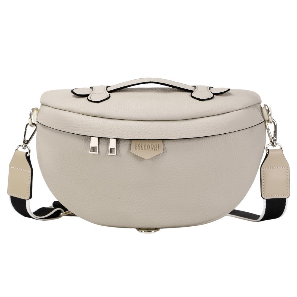 Eslcorri Crossbody Bags for Women - Fashion Sling Purse Shoulder Bag Fanny Pack Leather Casual Chest Bum Bag with Adjustable Wide Strap for Workout Traveling Running Shopping - off white