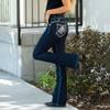 Maiyifu-GJ Women's Mid Rise Stretch Boot Cut Jean Juniors Retro Slimming Raw Hem Denim Pants Sexy Distressed Wide Leg Jean (Dark Blue,X-Small) view 4