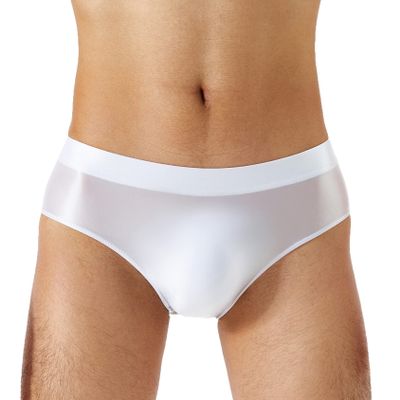 Daenrui Men Shiny Oil Silk Low Rise Pouch Underwear Elastic Bikini Briefs Swimwear Underpants Panties White X-Large