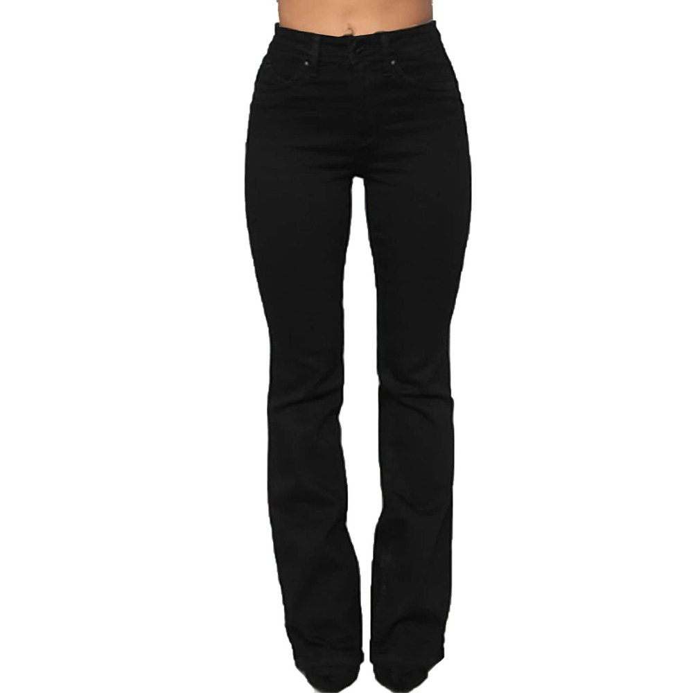 Maiyifu-GJ Women's Retro Mid Rise Boot Cut Jeans Slimming Stretch Juniors Denim Pants Sexy Slim Fit Wide Leg Jean Trouser (Black,Small)
