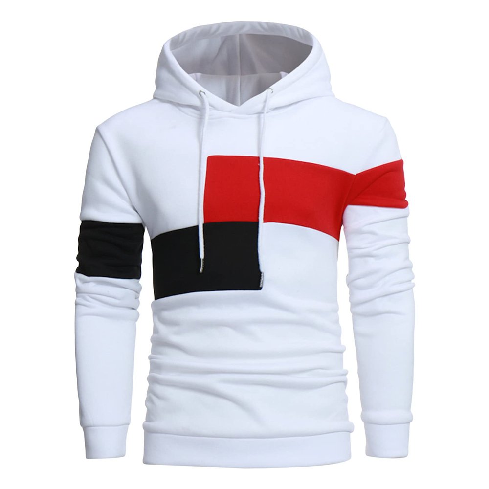 DGHM-JLMY Men's Fashion Color Matching Hoodie Drawstring Hooded Color Block Hoody Slim Fit Hoodie Stitching Color Sweatshirt (White,Medium)