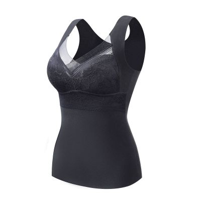 Thermal Fleece Lined Underwear Tops for Women V Neck Lace Cami Compression Tank Top Vest Warm Winter Base Layer