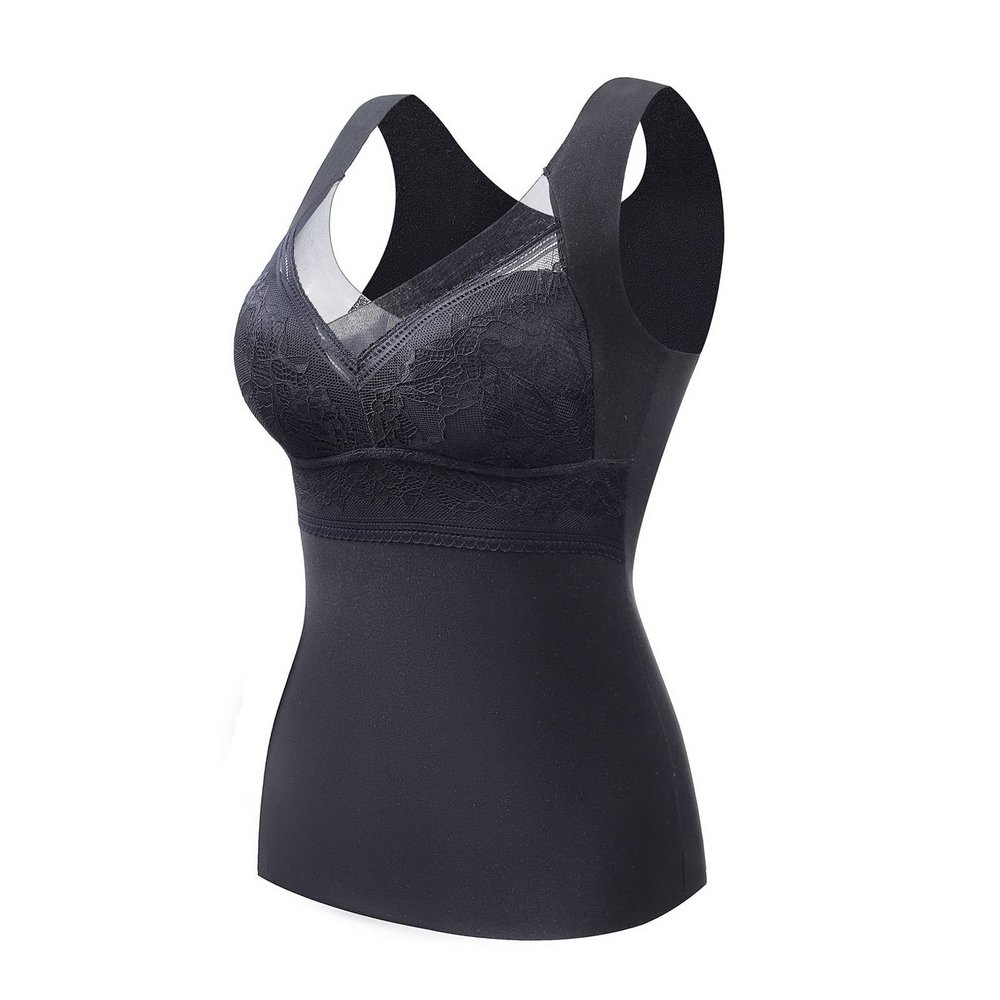 Thermal Fleece Lined Underwear Tops for Women V Neck Lace Cami Compression Tank Top Vest Warm Winter Base Layer