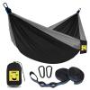 SZHLUX Camping Hammock Double & Single Portable Hammocks with 2 Tree Straps and Attached Carry Bag,Great for Outdoor,Indoor,Beach,Camping,Black & Grey, Large view 1