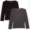 Amazon Essentials Sweater for Women, Long Sleeve Slim-Fit Rib Scoop Neck (Available in Plus Size), Pack of 2, Black/Charcoal Heather, Medium view 1