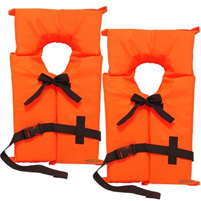 2 Pack Coast Guard Approved Life Jackets. High Visibility Color Type II Keyhole Life Vest in Classic May West Style. Compliance Flotation Device Youth Neon Orange