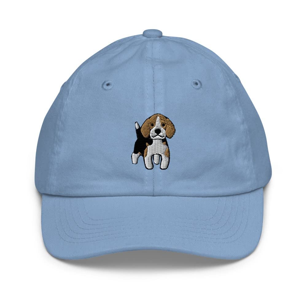 Beagle hat for Kids, Beagle Puppy Embroidered Youth Cap, Cartoon Beagle Cap for Kids, 2 to 10 Year Old Adjustable. Baby Blue