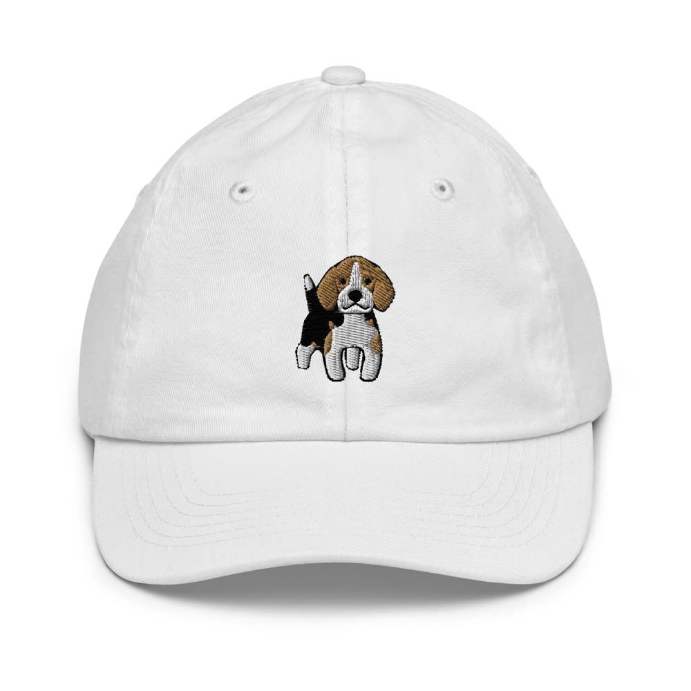 Beagle hat for Kids, Beagle Puppy Embroidered Youth Cap, Cartoon Beagle Cap for Kids, 2 to 10 Year Old Adjustable. White
