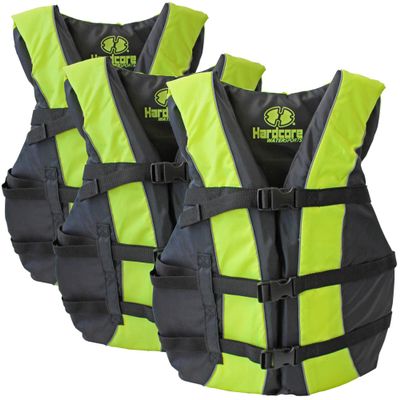 Hardcore Life Jacket 3 Pack Paddle Vest for Adults; Coast Guard Approved Type III PFD Life Vest Flotation Device; Jet ski, Wakeboard, Kayak; Ideal Extra Pontoon Boat Life Jacket Neon Yellow