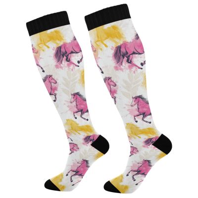Wusikd Horse Compression Socks for Women and Men Circulation Pink Long Socks for Athletic Running 1